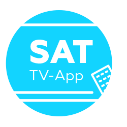 Ein Fernseher mit einer Fernbedienung, mit dem dem Text ‚SAT TV-App‘.