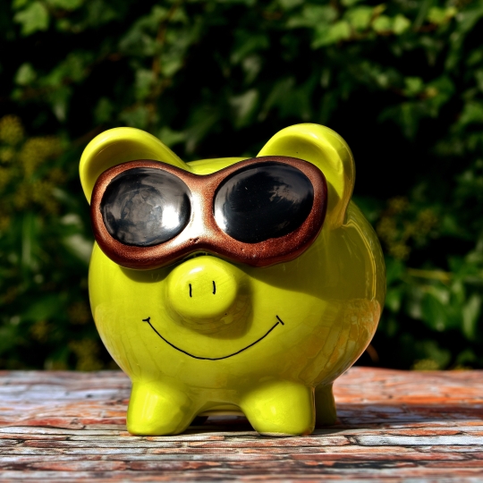 Ein Sparschwein mit Sonnenbrille.