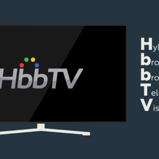 Grafik für Hybrid Broadcast Broadband Tele Vision.