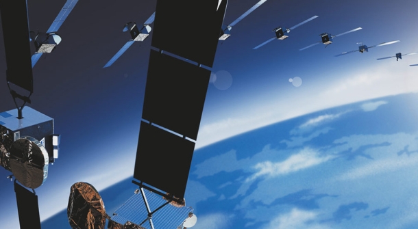 Satelliten in der Erdatmosphäre.