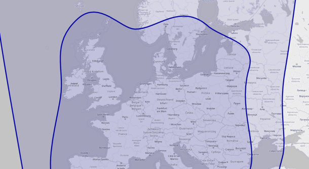 Eine Europakarte mit Empfangsgrenzen.